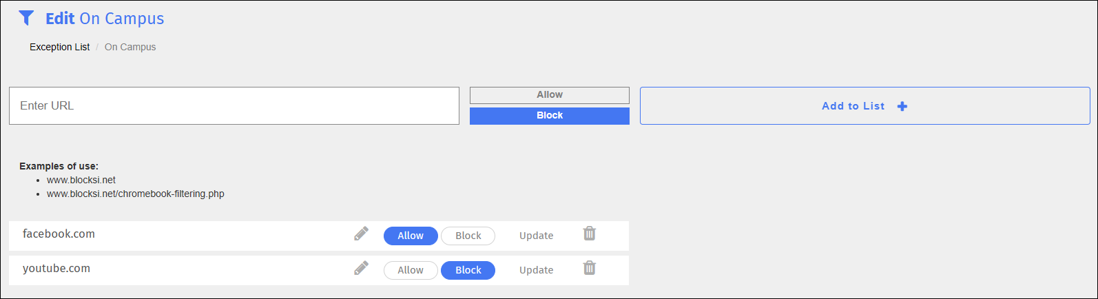 Exception List Edit Screen