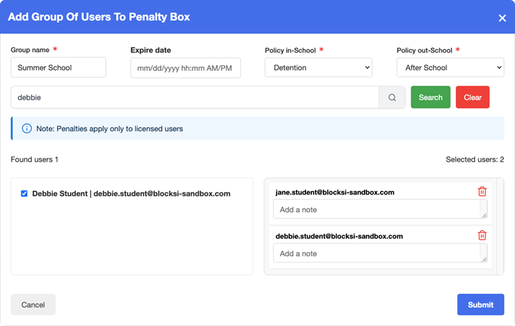 BM-Add_Group_Filled_Out_Window.png Add Group of Users to Penalty Box Window