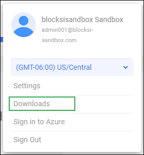 Admin Action Bar User Icon -­ Downloads Option