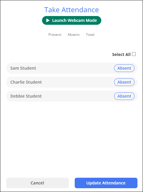 Take Attendance Window