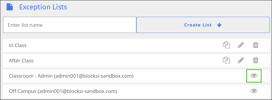 Exception List Screen - View Icon