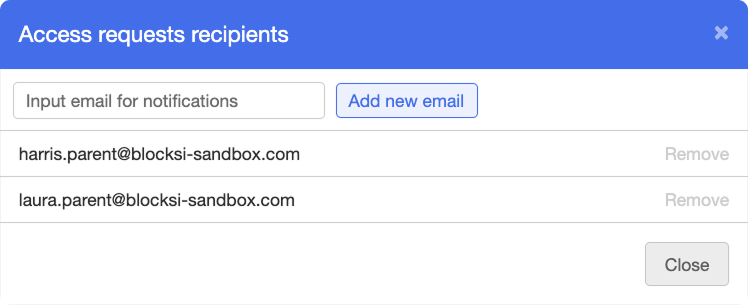 Access Requests Recipients Window