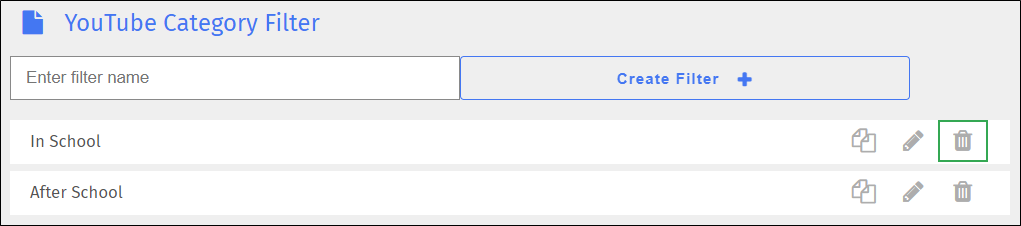 YouTube Category Filter Screen - Delete Icon YouTube Category Filter Screen - Delete Icon
