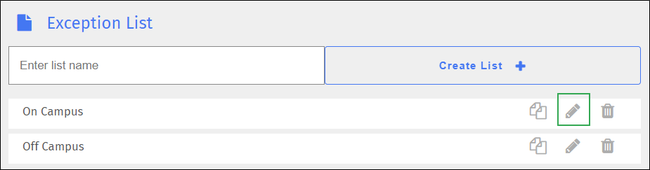 Exception List Screen - Edit Icon