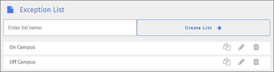 Exception List Screen