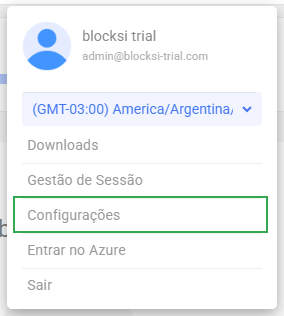 Ícone do usuário da barra de ações - opção de configurações