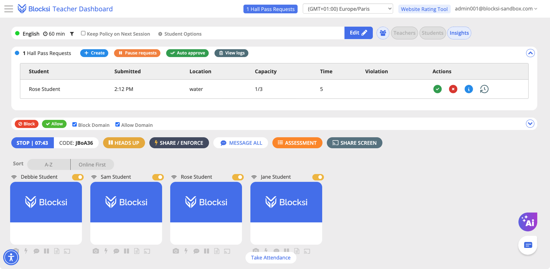 Teacher Dashboard Hall Pass Requests View