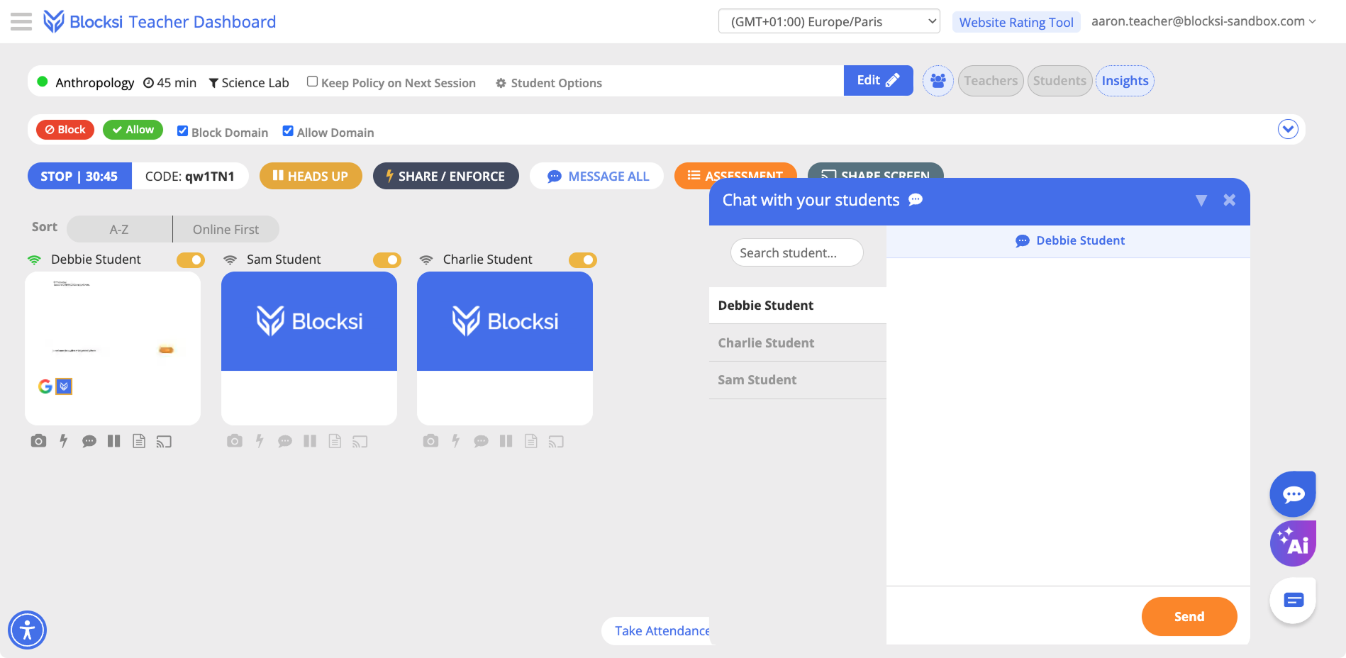 Active Conversations on Teacher Dashboard