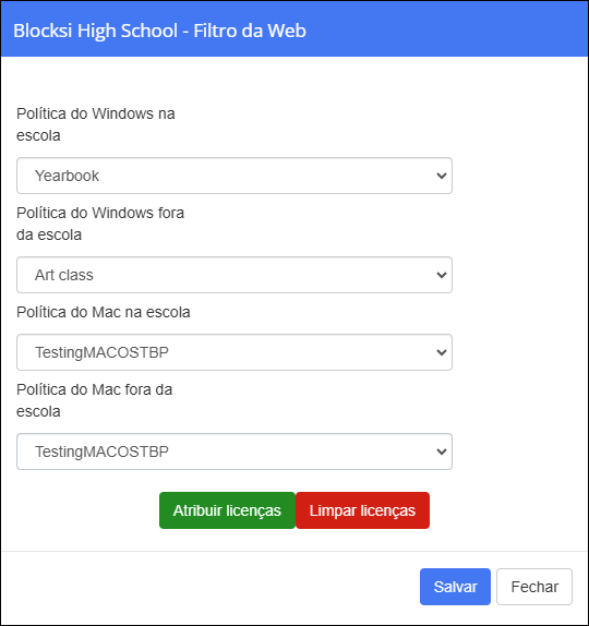 Janela LDAP OUs - Atribuir licenças