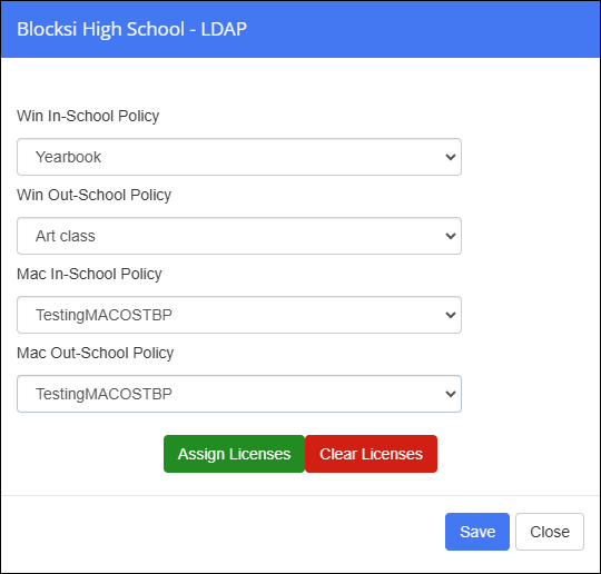 LDAP OUs Window - Assign Licenses LDAP OUs Window - Assign Licenses