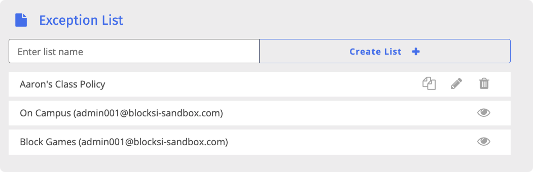 Exception List Page