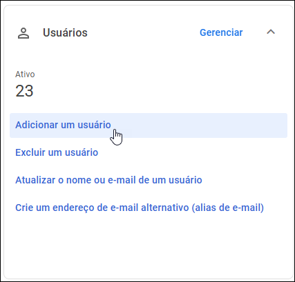 Google Admin Console - Adicionar um usuário