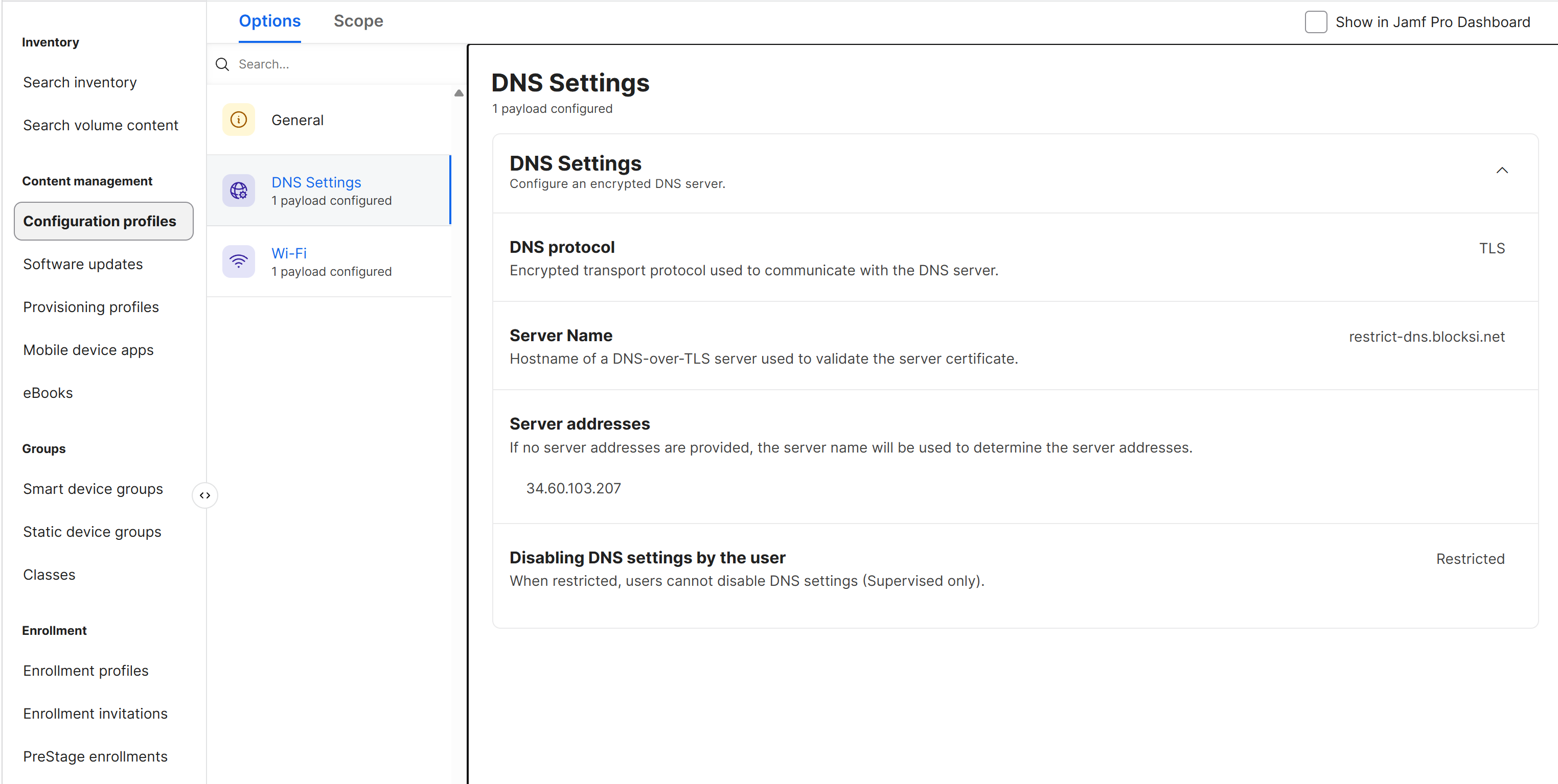 Configurações de DNS configuradas