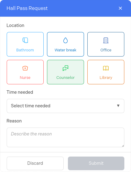 Hall Pass Request Window