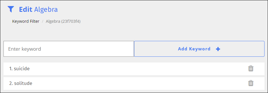 Keyword Filter Edit Screen