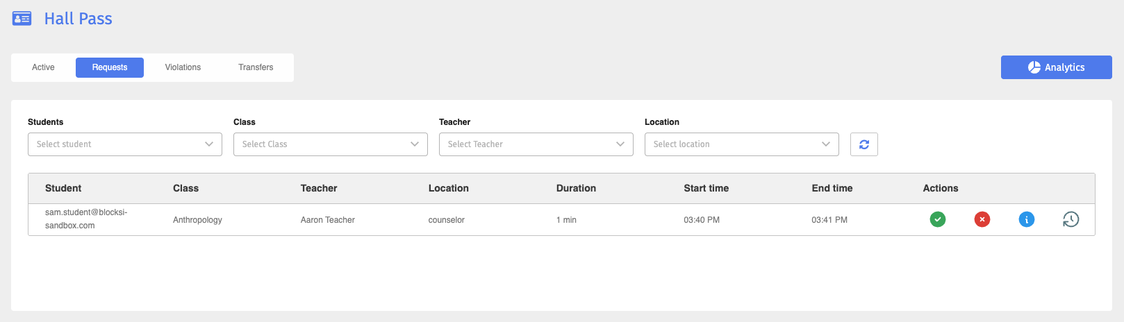 Hall Pass Requests Tab