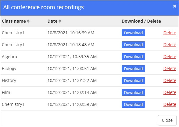 All Conference Room Recordings Window