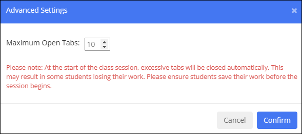 Advanced Settings Window