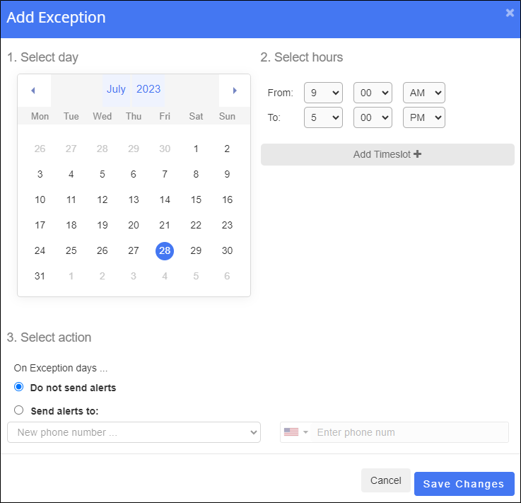 Alerts Schedule Exception Window