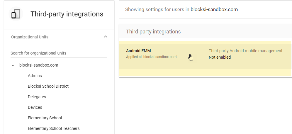 Select Android EMM Selecione Android EMM
