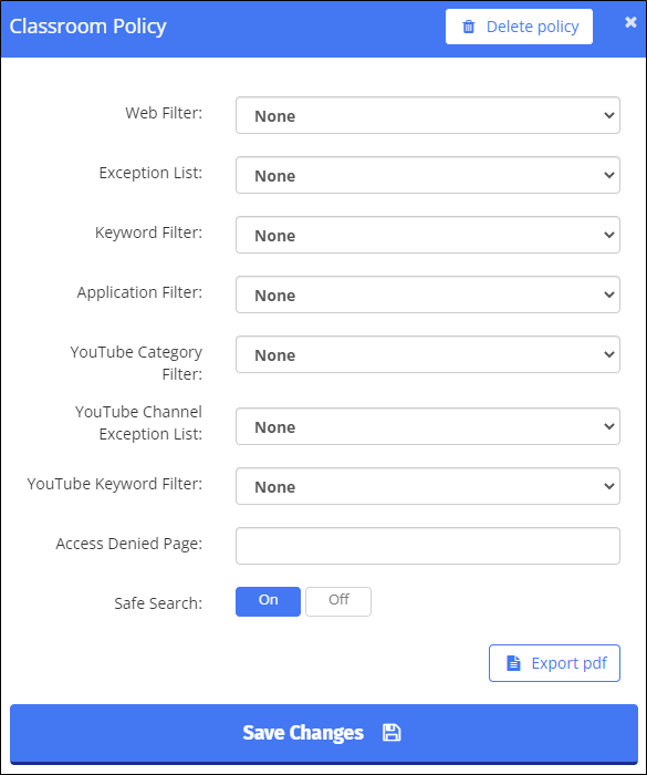 Create Policy Window