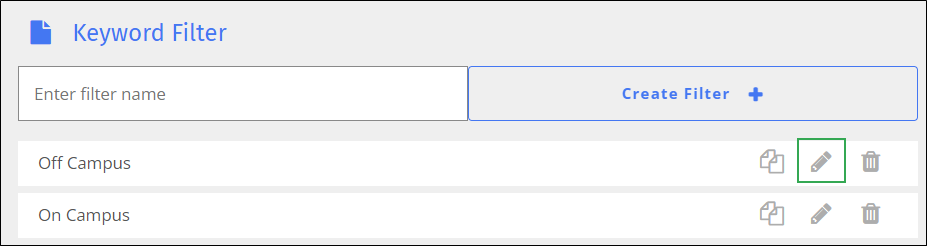 YouTube Keyword Filter Screen - Edit Icon