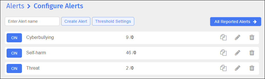 Configure Alerts Screen