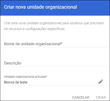 Google Admin Console - Crie uma nova unidade organizacional