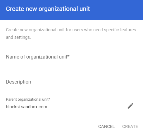 Google Admin Console - Create New Organizational Unit
