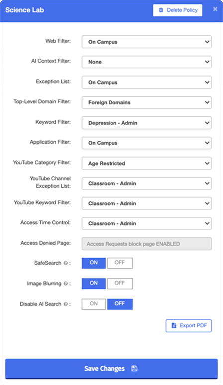 Policy Configuration Window
