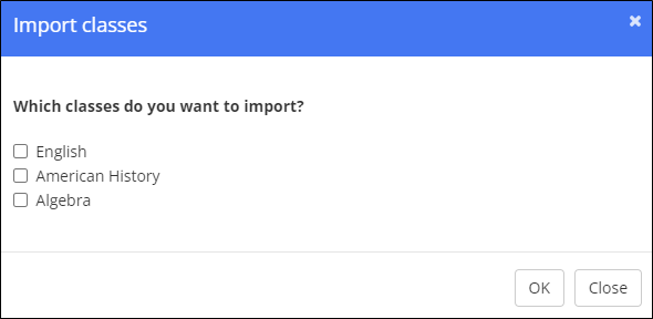 Import Classes Window