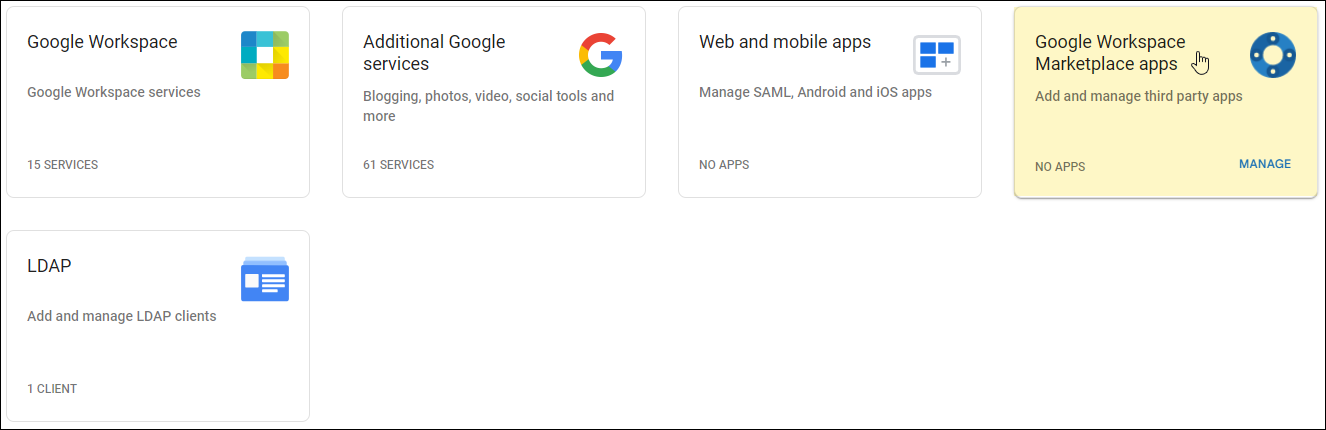 Google Admin Console - Select Workspace Apps Google Admin Console - Select Workspace Apps