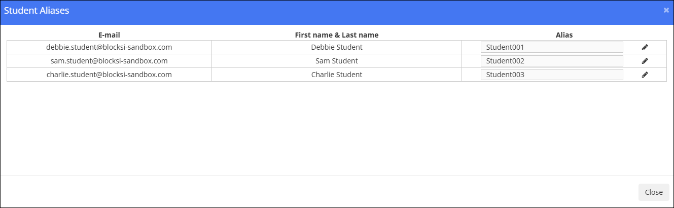 Student Aliases Window