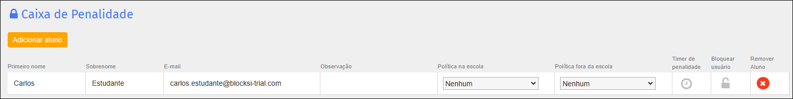 Tela Caixa de Penalidade