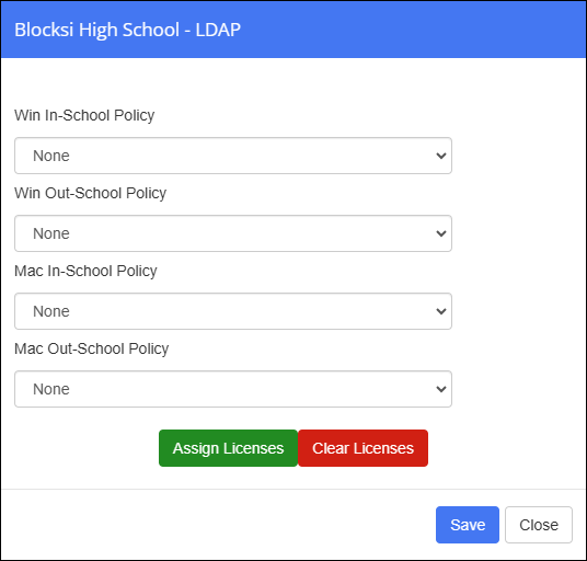LDAP OUs Window LDAP OUs Window