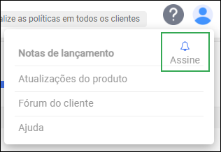 Ícone de ajuda da barra de ações do administrador - opção de inscrição