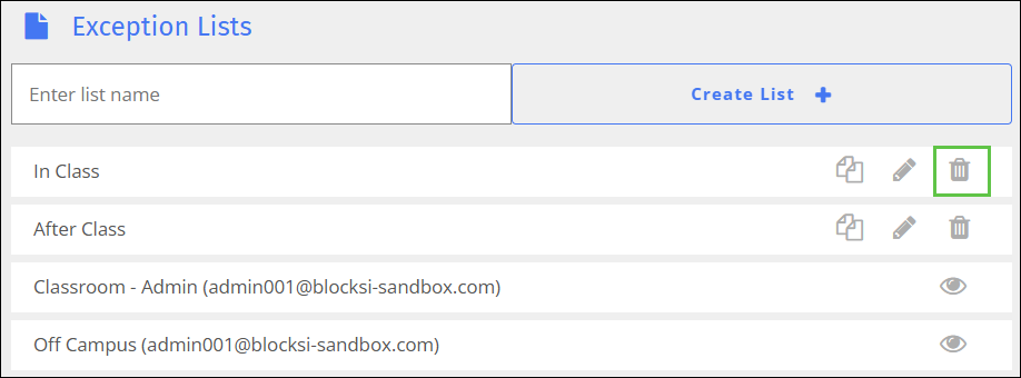 Exception List Screen - Delete Icon