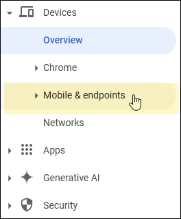 Select Mobile Endpoints Selecione terminais móveis