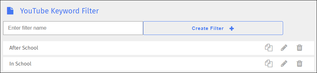 YouTube Keyword Filter Screen YouTube Keyword Filter Screen