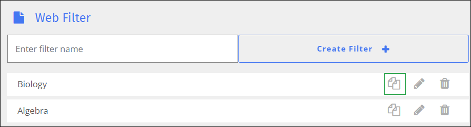 Web Filter Screen - Duplicate Icon