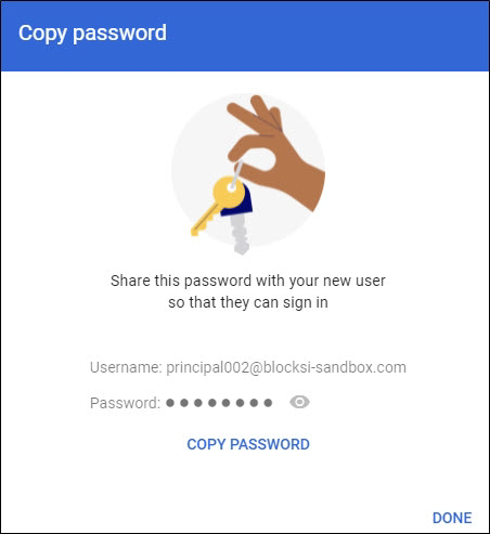 Google Admin Console - Copy Password Window Google Admin Console - Copy Password Window