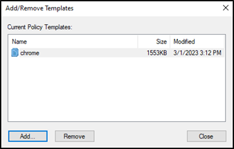Adicionar Remover modelos de política atuais