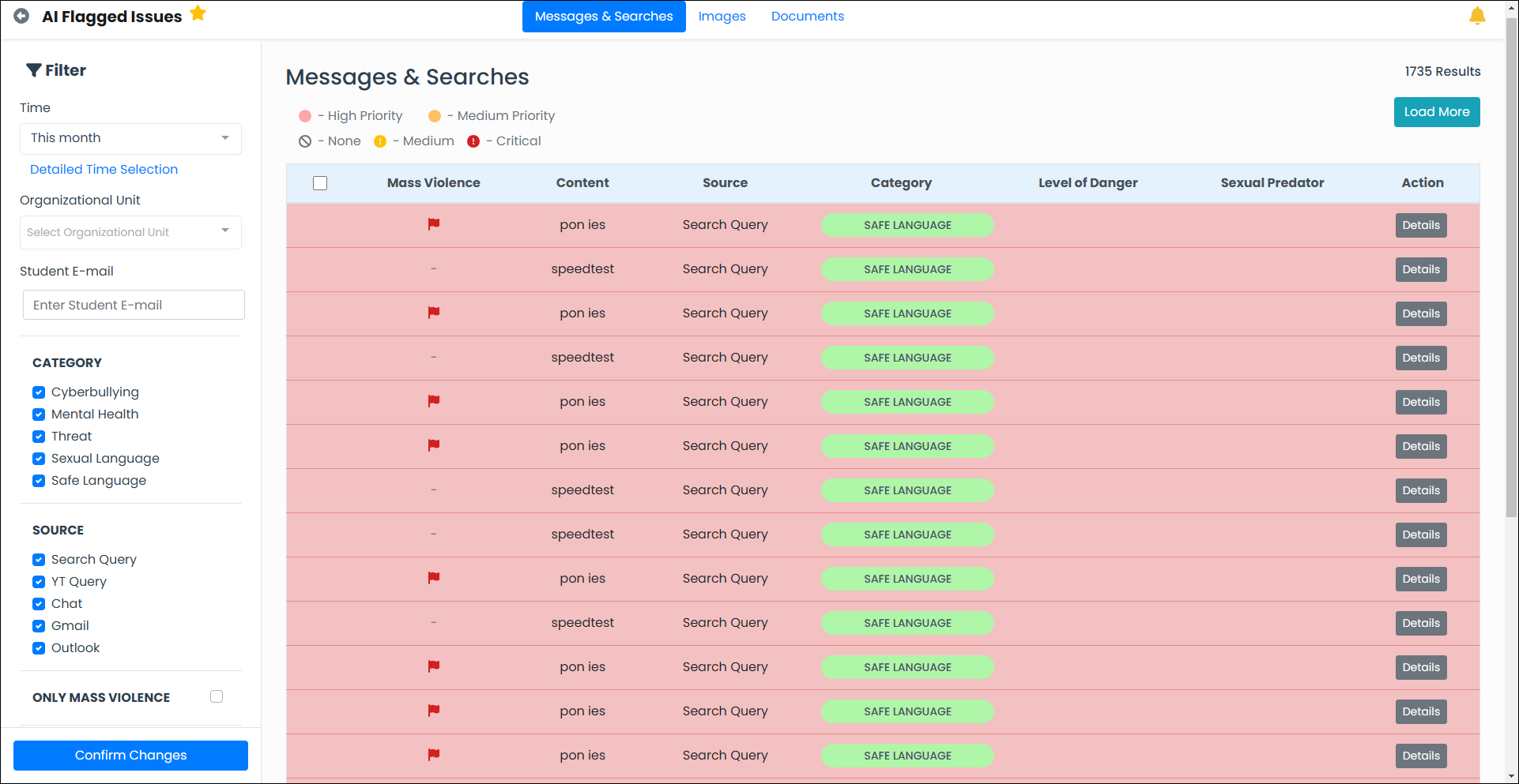 AI Flagged Issues Results Screen