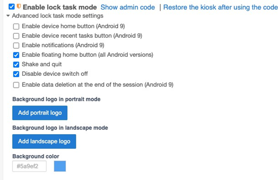 Kiosk Mode Checkboxes Caixas de seleção do modo quiosque