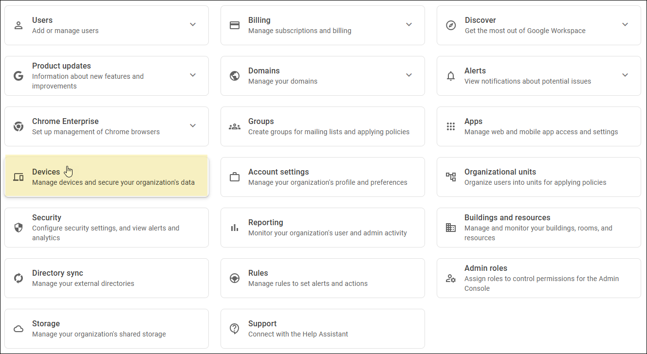 Google Admin Console - Select Device