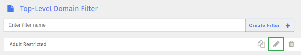 Top Level Domain Filter Screen - Edit Icon Top Level Domain Filter Screen - Edit Icon