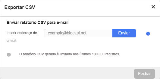 Janela de exportação de registros do CSV Analytics