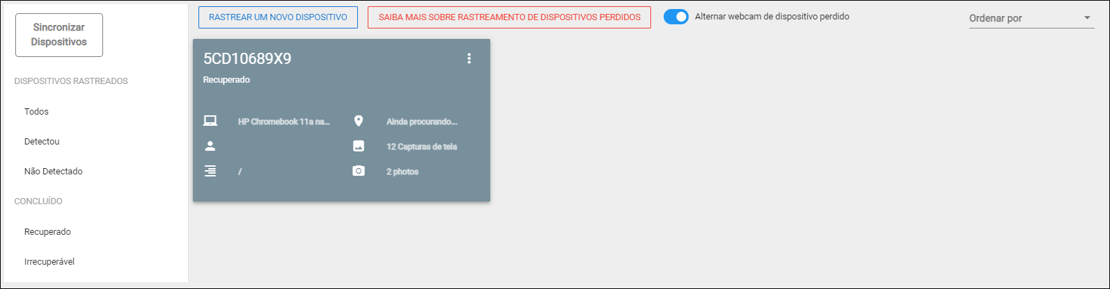 Lost Devices Screen Tela Dispositivos perdidos