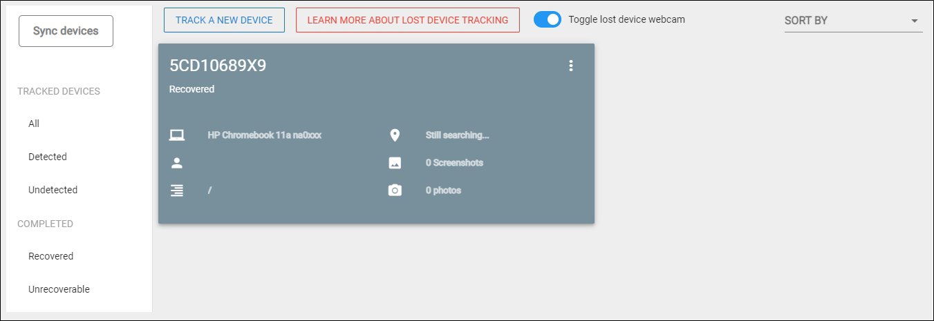 Lost Devices Screen