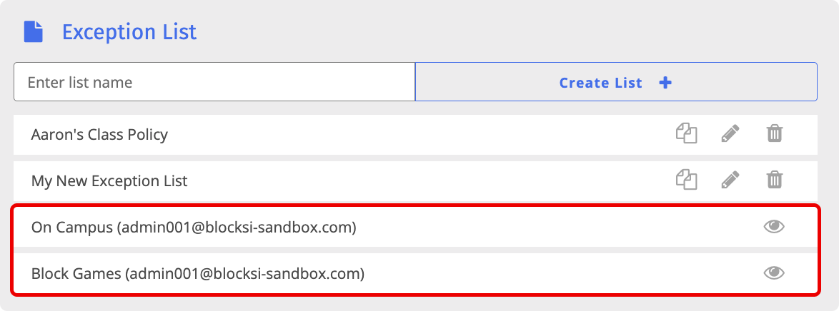 Shared Exception List